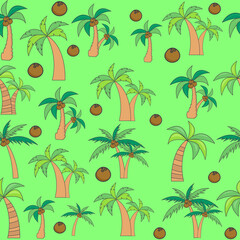 Fototapeta na wymiar Seamless bright pattern of palm trees with coconuts. Vector.
