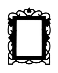 Old metal photo frame silhouette isolated on white background