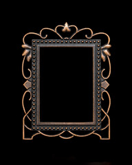 Old metal photo frame silhouette isolated on white background