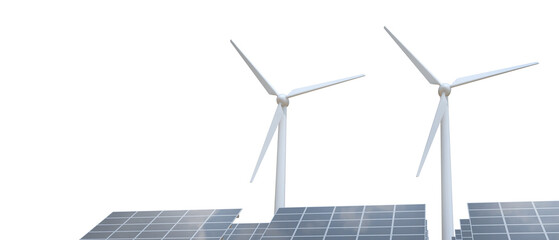 Energy Concept. Wind Turbine and Solar energy Panel generators isolated on a white background. copy space, banner, website- 3d rendering