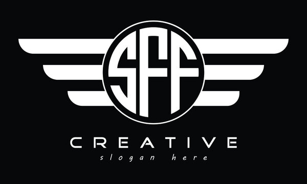 SFF three letter initial letter logo in circle with wings vector template.