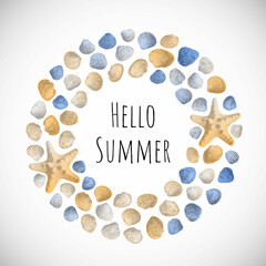 Nautical hello summer banner with seashells