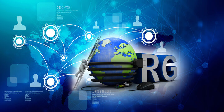 3d illustration Internet domain org connected mouse with mobile charging cable connected globe near technician