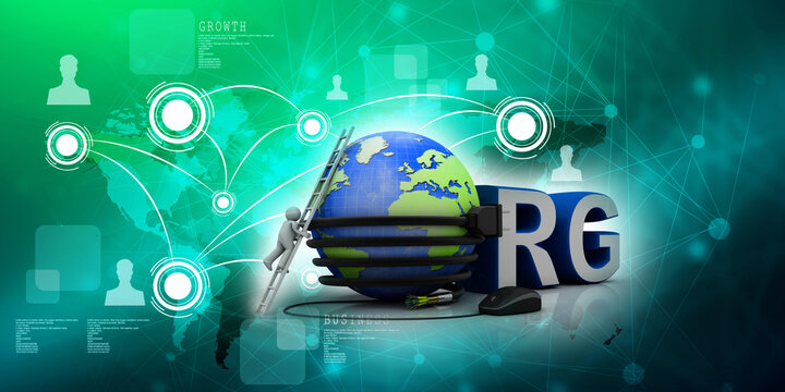 3d illustration Internet domain org connected mouse with mobile charging cable connected globe near technician
