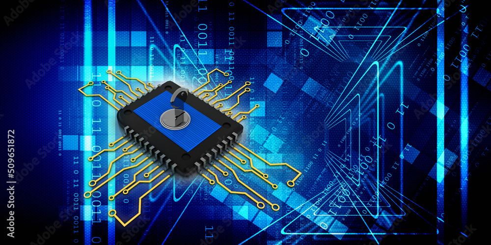 Poster 3d rendering key protected microchips