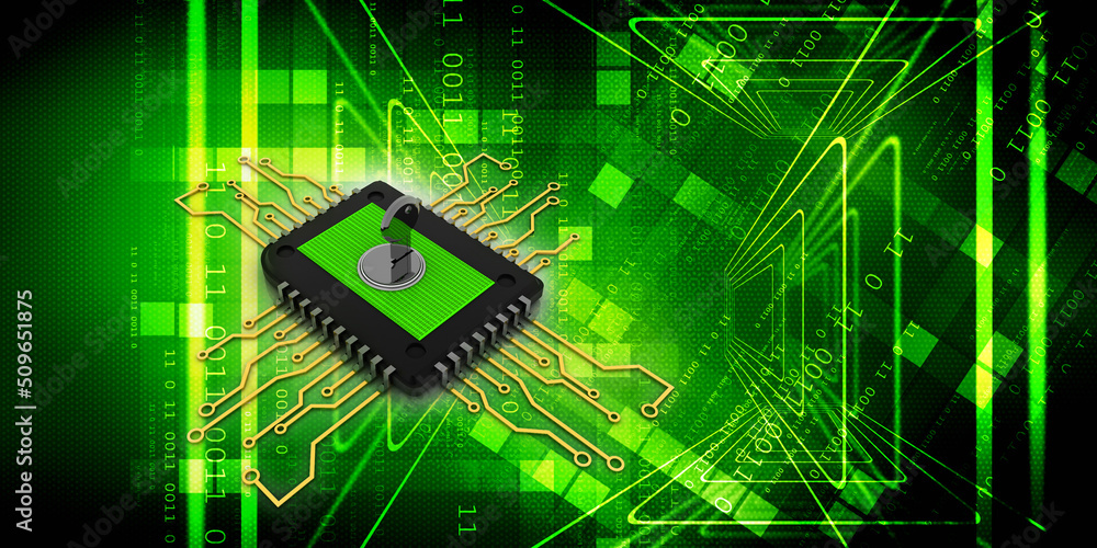 Poster 3d rendering key protected microchips