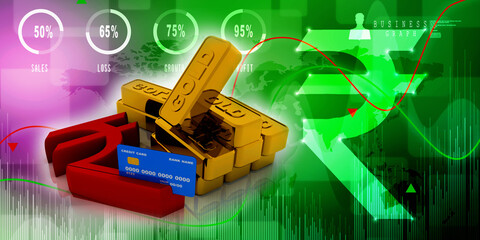 3d rendering tax Gold ingots with rupee sign
