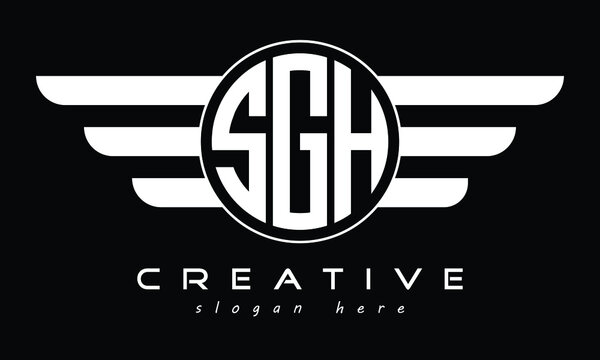 SGH three letter initial letter logo in circle with wings vector template.