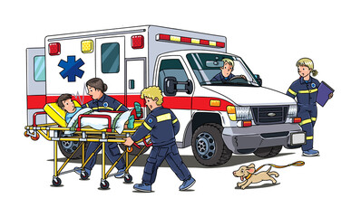 Paramedics take the patient to the ambulance - 509652470