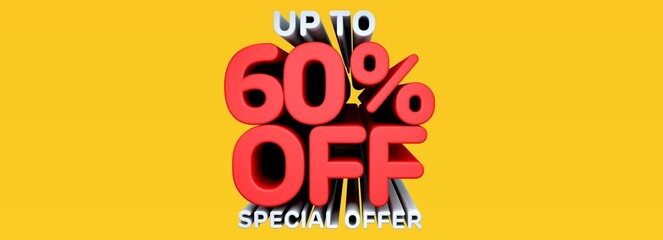 A beautiful 3d illustration with 60% off discount for big sales. Special Offer.