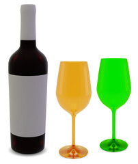 Wine bottle with wine color glasses.
