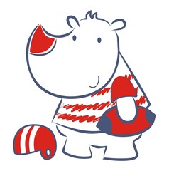 Rhino with American Football Helmet and Ball