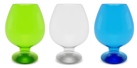 Realistic color cognac glasses. Set.