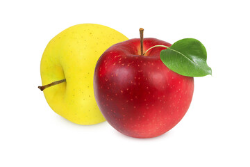 Yellow and red apple on isolated white background