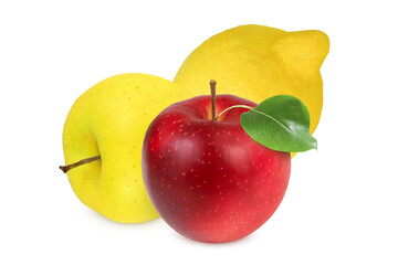 Apples and lemon on isolated white background