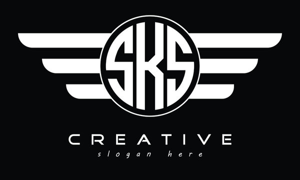 SKS three letter initial letter logo in circle with wings vector template.