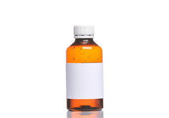 Medicine bottle Product mockup with blank white label for branding or text isolated on white background with reflection