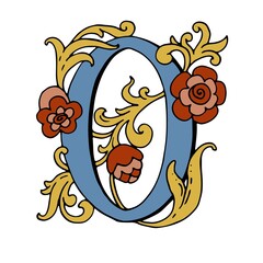 Letters O Drop Caps. Vector hand-drawing color letter. Fabulous ornament