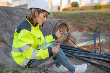Telecommunication engineers work at cell towers for 5G cell phone signals,Network tower maintenance...