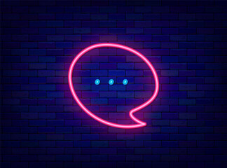 Ellipsis in speech bubble neon sign. Silence and quiet concept. Luminous label. Vector stock illustration