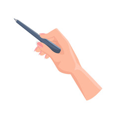 Womans hand and pointer, manicure of businesswoman, lady holding pointing tool, presentation on business vector illustration isolated white background