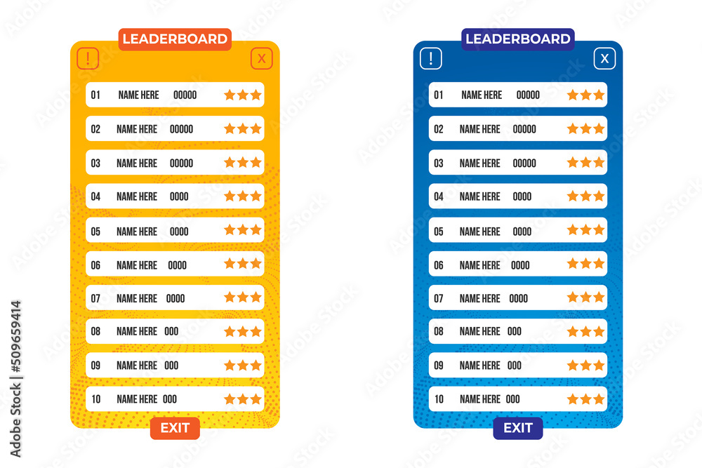 Poster game leaderboard set with abstract background game users interface design with blue and yellow color
