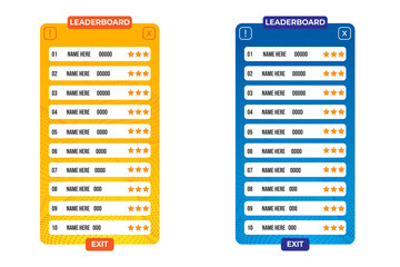 Game leaderboard Set with abstract background Game users interface design with blue and yellow color theme. Menu, Play game, Mobile application