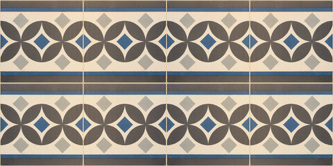 Old blue beige vintage shabby patchwork mosaic motif tiles stone concrete cement ceramic wall...