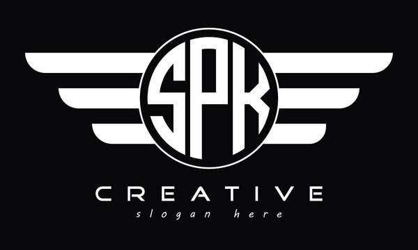 SPK three letter initial letter logo in circle with wings vector template.