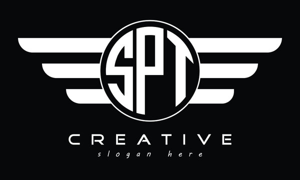 SPT three letter initial letter logo in circle with wings vector template.