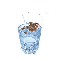 lotte , poisson, évasion, eau, en verre, boire, isolé, liquide, clapoter, froid, blanc, abattre, frais, bleu, éclaboussure, verser, bouillonner, sain, clair, transparent, fraîcheur, humide, glace, boi