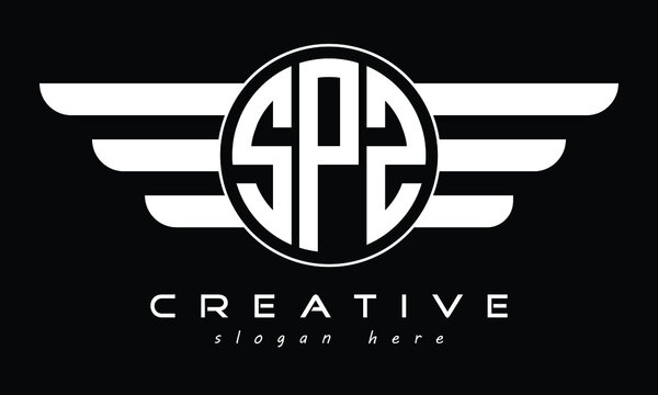 SPZ three letter initial letter logo in circle with wings vector template.