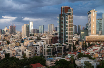 Fototapeta na wymiar Tel Aviv, Israel cloudy panorama