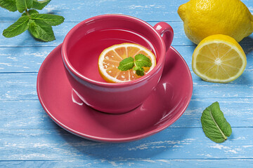 water with lemon and mint summer soft drink