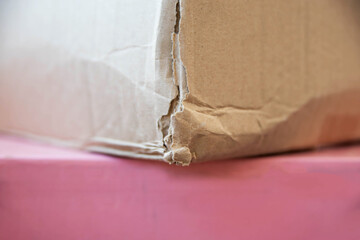 Fototapeta na wymiar The torn corner of a cardboard box is an ecological packaging concept