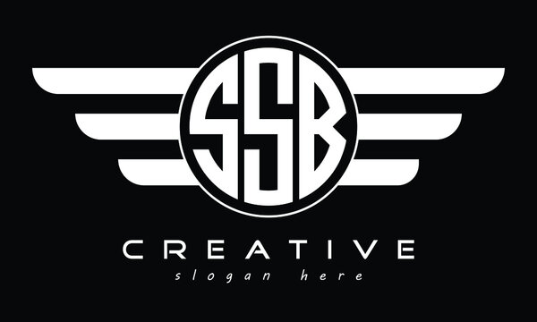 SSB three letter initial letter logo in circle with wings vector template.