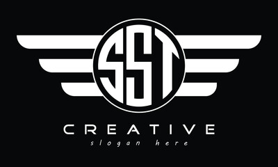 SST three letter initial letter logo in circle with wings vector template.