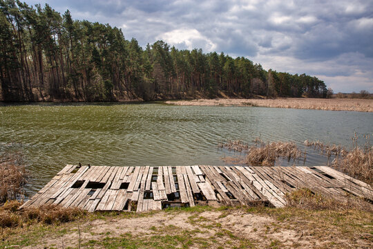 Lake in the forest. Velyki Berezhtsi, Ternopil region, Ukraine.
