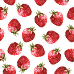 Strawberry seamless pattern. Summer forest berries texture on white background