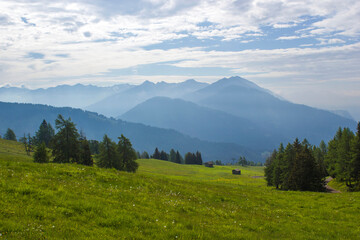 Landscape of Lienz Dolomites in Austria. Massive Alpine mountains.
