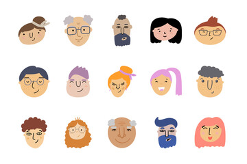 Groupe of avatar People face in round. Vector illustration in a flat style. Character for design.