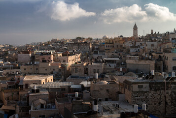 Jerusalem Old City panorama, top view above