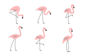 Cartoon flamingo illustration. Cute bird in different poses. Vector illustration for prints, clothing, packaging, stickers.