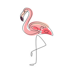 Cute flamingo - cartoon bird character. Vector illustration in flat style isolated on white background.