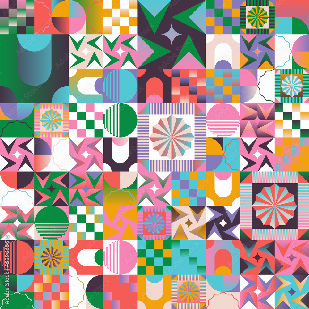 Poster pop art aesthetics abstract vector pattern with weird geometric shapes and bizarre artistic forms