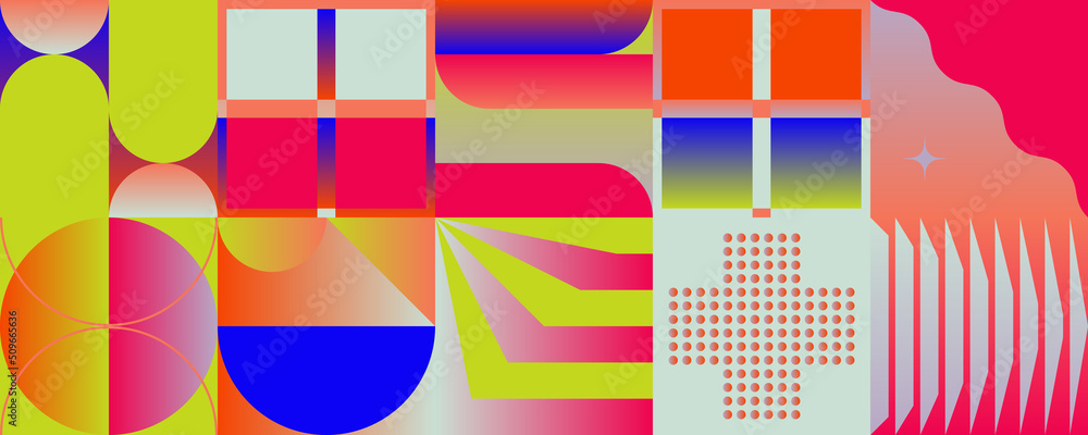 Poster neon colored abstract pattern graphics made with vector geometric shapes and elements