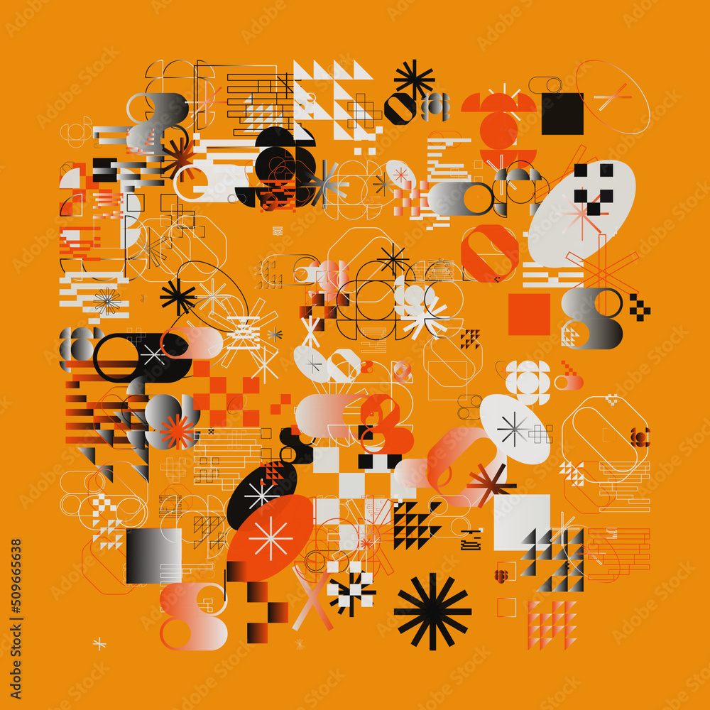 Poster digital collage graphics pattern made with generative art elements and vector geometric shapes