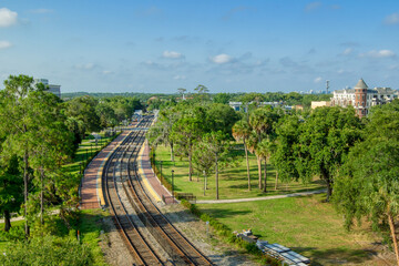 Train tracks in Winter Park, a small town outside of Orlando, Florida