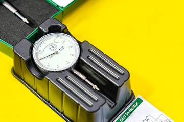Close up accuracy and precision indicator dial gauge equipment for measuring dimension depth...