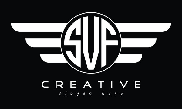 SVF three letter initial letter logo in circle with wings vector template.